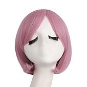 billiga Festperuker-30 cm kort rak peruk för kvinnor BOB peruk Halloween cosplay festperuker
