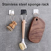 abordables Utensilios de cocina y gadgets-Estante de esponja para fregadero 304, estante de almacenamiento de drenaje, estante de almacenamiento de acero inoxidable para cocina, soporte organizador de trapo de bola, estante de almacenamiento