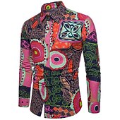 economico Geometrica-Per uomo 3D Print Geometrica Camicia Camicia con bottoni Manica lunga Vintage Originale Retrò Esterno Informale Per eventi Autunno inverno Collo ripiegabile Stampa Bottone giù Nero Bianco Verde