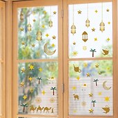 cheap Party Supplies-Ramadan Festival 2 Pcs  Moon Lantern Star Wall Decal Paper Static Sticker Glass Sticker Window Double-sided Visible Decorative Wall Decal Muslim
