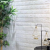cheap Brick&amp;Stone Wallpaper-Cool Wallpapers White Foam Wall Mural Wall Panel Peel and Stick Wall Sticker Floral Removable Wall Covering, PVC/Vinyl Material Self adhesive Wallpaper, Room Wallcovering for Home Decoration