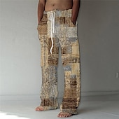 cheap Men&#039;s Printed Casual Pants-Men&#039;s Trousers Summer Pants Beach Pants Drawstring Elastic Waist Straight Leg Graphic Prints Comfort Casual Daily Holiday Cotton Blend Streetwear Hawaiian Blue Green