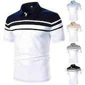 billiga Klassisk pikétröja för män-Herr POLO Shirt Golftröja Utomhus Företag Klassisk Kort ärm Mode Designer Färgblock Randig Klassisk Stil Sommar Vår Normal Svart Marinblå Blå Brun Grön Grå POLO Shirt