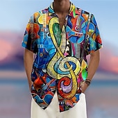billiga Musik och gitarrer-Herr Musik Guitarr Rock and Roll Skjorta Hawaii skjorta Knapp upp skjorta Kort ärm Mode Streetwear Designer Utomhus Gata Ledigt Sommar Vår Nedvikt Mönster Aprikos Gul Blå Grön Regnbåge