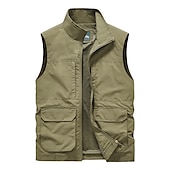 cheap Men&#039;s Vest-Men&#039;s Fishing Vest Sleeveless Vest Outdoor Modern Contemporary All Seasons Multi Pocket Chinlon Outdoor Solid / Plain Color Zipper Standing Collar Standard Fit Black ash-colored khaki Army Green Vest