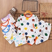 abordables Pijamas-Conjuntos de pijama de 2 piezas para niños, manga 3/4, manga 3/4, manga tres cuartos, diseño de oso cereza, manga tres cuartos, conejo morado, dibujos animados, cuello redondo, verano, primavera, uso diario, hogar, 3-7 años