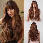baratos Perucas Sintéticas sem Touca-Allbell loira peruca platinada para mulheres cabelo sintético encaracolado longo com franja perucas onduladas com raízes escuras perucas barbiecore
