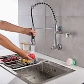 voordelige Uittrekbare sproeiers-aan de muur gemonteerde gootsteenkraan alleen koud water neerklapbare sproeier, 360 draaibare uittrekbare keukenkranen 2 sproeimodus vatwaterkraan goud zwart chroom