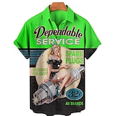 economico Stampa Vintage Retrò-Per uomo Pop art Alfabetico Ragazza Pin Up Camicia Camicia hawaiana Camicia Aloha Manica corta Camicia Collo ripiegabile Vintage Di tendenza Hawaiano Esterno Strada Informale azzurro cielo Giallo Rosa