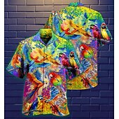 voordelige Vogels &amp; Dieren-Voor heren Papegaai Bladeren Overhemd Hawaiiaans overhemd Aloha-shirt Korte mouw Overhemd Strijkijzer Tropisch Modieus Hawaii Casual Hawaii Feestdagen Zwart Geel Zwart / Bruin S M L
