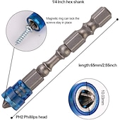 billiga borrsats-5 st 65 mm halkskydd elektriska magnetiska mutter medbringare set 1/4 tum sexkantsskaft s2 ph2 magnetiska phillips korsskruvmejsel bits set elektrisk drivande bits set present till maskinist