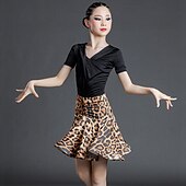 abordables Tenues de danse pour enfants-Tenues de Danse pour Enfants Jupes Imprimé léopard Motif / Impression Pan drapé Fille Utilisation Entraînement Manche Courte Polyester