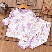 abordables Pijamas-Conjuntos de pijama de 2 piezas para niños, manga 3/4, manga 3/4, manga tres cuartos, diseño de oso cereza, manga tres cuartos, conejo morado, dibujos animados, cuello redondo, verano, primavera, uso diario, hogar, 3-7 años