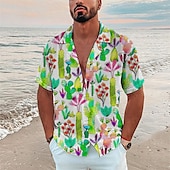 tanie Rośliny tropikalne-Męskie Kaktus Rośliny Tropikalne Koszula Koszula hawajska Koszula Aloha Krótki rękaw Koszula Wieczorne Moda Designerskie Codzienny Na zewnątrz Ulica Codzienny Biały Żółty Pomarańczowy Druk 3D S M L