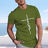 cheap Men&#039;s Graphic T Shirt-Men&#039;s Graphic Prints Cross Faith T Shirt Graphic Tee Cotton Short Sleeves Graphic Shirt Black White Pink Comfortable Tee Vacation Street Fashion Designer Clothing