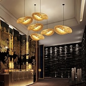 baratos Design de Lanterna-luz led pendnat lanterna de bambu design lustre retrô 40cm lustre iluminação de teto é aplicável à sala de estar quarto restaurante café bar restaurante clube