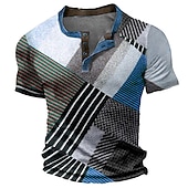 billiga Geometrisk-Herr Grafisk Färgblock Waffle Henley Shirt T-shirts Vintage skjorta Kortärmad 3D-tryck Mode Designer Bekväm Utomhus Ledigt Dagligen Sommar Svart Blå Himmelsblå Brun Grå Henley Henley T-shirt
