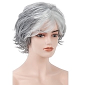 economico parrucca più vecchia-parrucche grigie corte bob per donne miste parrucche sintetiche parrucche pixie bob dritte carine gary
