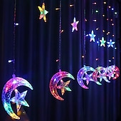 levne Ramadán dekorace světla-elegantní svatební hostina ramadán eid string lights - 12pcs moon &amp;amp; hvězda, 2,5m led záclonová lampa, svatba &amp;amp; festivalová dekorace, neonová lucerna pohádková světla pro svátek eid al-fitr