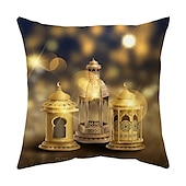 cheap Holiday Cushion Cover-Ramadan Kareem Throw Pillow Cover Eid Mubarak 1PC Soft Decorative Square Cushion Case Pillowcase for Bedroom Livingroom Sofa Couch Chair Machine Washable