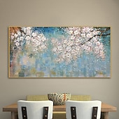 cheap Floral/Botanical Paintings-Oil Painting Hand Painted Horizontal Abstract Floral / Botanical Modern Stretched Canvas