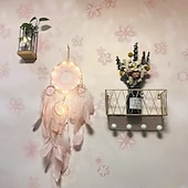 cheap Dreamcatcher-Dream Catcher Handmade Gift  with 5 Circles Feather Bead Flower Wall Hanging Decor Art Boho Style 16*70cm