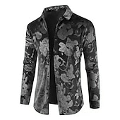 billiga Växter Mönster-Herr Blommig Skjorta Långärmad Mode Designer Ledigt Utomhus Ledigt Helgdag Höst vinter Nedvikt Mönster Button-Down Rubinrött Marinblå Blå Purpur Grön