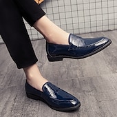 ieftine Semi-formal-mocasini din piele artificială lacuita albastru bleumarin pentru bărbați – pantofi de rochie clasici, cu finisaj lucios, perfecti pentru ocazii formale și ținute de afaceri