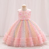 preiswerte Kleider für die Blumenmädchen-Kinder Mädchen Partykleid Einfarbig Ärmellos Leistung Besonderer Anlass Knotenbinde Elegant Polyester Knielang Tüllkleid Sommer Frühling 3-10 Jahre Champagner Rosa Blau