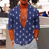 olcso Ocean Print-Férfi Horgony Trópusi növények Ing Hawaii ing Aloha ing Rövid ujjú Ing Térfogatcsökkenés Szüret Tropikus Sportok Utca Hétköznapi Hawaii Fekete Sárga Fekete / Barna S M L