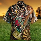 cheap Retro Vintage Print-Men&#039;s Darts Shirt Summer Hawaiian Shirt Aloha Shirt Short Sleeve Shirt Turndown Fashion Designer Casual Street Daily Holiday Black Red Blue 3D Print S M L