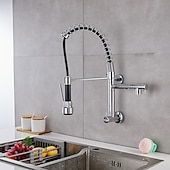voordelige Uittrekbare sproeiers-aan de muur gemonteerde gootsteenkraan alleen koud water neerklapbare sproeier, 360 draaibare uittrekbare keukenkranen 2 sproeimodus vatwaterkraan goud zwart chroom