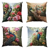 billige dyrestil-påfugl dobbel side putetrekk 4 stk mykt dekorativt putetrekk for soverom stue sofa sofa stol maskinvaskbar