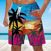 olcso Trópusi növények és virágok-Férfi Kókuszfa Naplemente Deszkás short Úszónadrágok Közepes csípő Hawaii Boho Szabadság Tengerpart Zsinór hálós béléssel Rugalmas derék Tervező Ruházat
