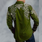 cheap Men&#039;s Western Shirts-Men&#039;s Floral Totem Shirt Western Shirt Cowboy Shirt Long Sleeve Fashion Designer Casual Outdoor Holiday Fall &amp; Winter Turndown Print Button-Down Black Red Blue Purple Green