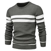 abordables Pull col rond-Homme Pull Chandail Pull Tricoter Tricoté Rayé Col Ras du Cou mode Extérieur Intérieur Vêtement Tenue Automne Hiver Noir Bleu S M L