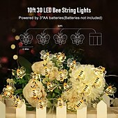 お買い得  電池式-マリンテーマストリングライト 3m 30led キノコミツバチ 銅線 フェアリーストリングライト ホリデーシーサイドパーティーの装飾ライト バッテリー駆動 クリスマス 誕生日 結婚式 ガーデン アウトドア キャンプ 家族 パーティー dec