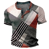 billiga Geometrisk-Herr Grafisk Färgblock Waffle Henley Shirt T-shirts Vintage skjorta Kortärmad 3D-tryck Mode Designer Bekväm Utomhus Ledigt Dagligen Sommar Svart Blå Himmelsblå Brun Grå Henley Henley T-shirt