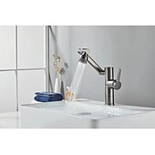 cheap Classical-Foldable Bathroom Sink Mixer Faucet LED Displayer, Vintage 360 Swivel Spout Rotatable Wash Basin Tap, Brass Retro Single Handle One Hole with Cold and Hot Water Hose