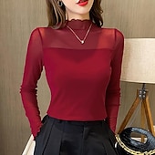 voordelige Oefen Kleding-Ballroomdansen Sportkleding Top Ruches Pure Kleur Gesplitst Dames Prestatie Opleiding Lange mouw Polyester Netstof