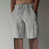 abordables Hogar-Hombre Pantalón corto Pantalones cortos de lino Pantalones cortos de verano Pantalones cortos holgados Correa Cintura elástica Pierna recta Plano Comodidad Transpirable Corto Deporte Diario Elegante