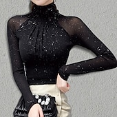 levne Oblečení na latinskoamerické tance-dámský top latinské tance společenské tance top ruching čistá barva splicing dámská výkonnostní trénink dlouhý rukáv polyester