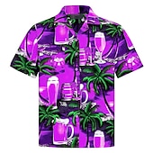 abordables Nourriture &amp; Boissons-Homme Cocotier Imprimés Photos Bière Chemise Chemise hawaïenne Chemise Aloha Manche Courte Tropique Mode Hawaïen Casual Hawaïen Vacances Eté Printemps Col rabattu Imprimer Bouton bas Jaune Rose