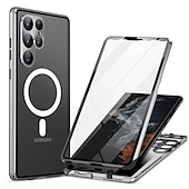 levne Pouzdra pro Samsung-telefon Carcasă Pro Samsung Galaxy S24 S23 S22 S21 Ultra Plus S25 Ultra Celý kryt Magnetické adsorpční pouzdro S Magsafe Přenosná Flip Průsvitné Průhledný Jednobarevné Slitina hliníku Plastický