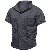 cheap Men&#039;s Work Shirts-Men&#039;s Shirt Workwear Shirts Casual Shirt Work Shirt Button Up Shirt Cargo Shirt Black Navy Blue khaki Army Green Beige Short Sleeve Plain Turndown Vacation Going out Button-Down Clothing Apparel