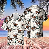 billige Vintage skjorte-Kentucky Derby Herre Cowboy Skjorte Hawaii skjorte Aloha skjorte Kortermet Skjorte Aftæpning Årgang Hawaiisk Designer utendørs Gate Avslappet Hvit Gul Rosa 3D-utskrift S M L