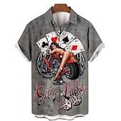 preiswerte Retro Vintage Druck-Herren Buchstabe Porträt Pin-up-Girl Hemd Sommer Hawaiihemd Alohahemd Kurze Ärmel Hemd Umlegekragen Vintage Tropisch Mode Straße Lässig Hawaiianisch Schwarz Blau Khaki S M L