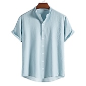 economico camicia da uomo con bottoni-Per uomo Camicia con colletto cinese Camicia con colletto alla coreana Camicia Estiva Camicia casual Camicia da Spiaggia Camicie a righe A righe Vacanza Streetwear Nero Bianco Giallo Verde chiaro