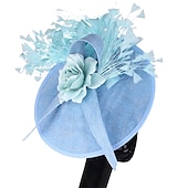 billige Coiffer-fascinators Sinamay Bryllup Kentucky Derby cocktail Retro Rød Brude Med Fjær Blomster Hodeplagg Hodeplagg