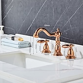 abordables Trous multiples-Robinet mitigeur d&#039;évier de salle de bain répandu, robinets de lavabo en laiton à 3 trous et 2 poignées robinet d&#039;eau de navire salle de bain avec tuyau d&#039;eau chaude et froide monté sur le pont, robinet de lavabo
